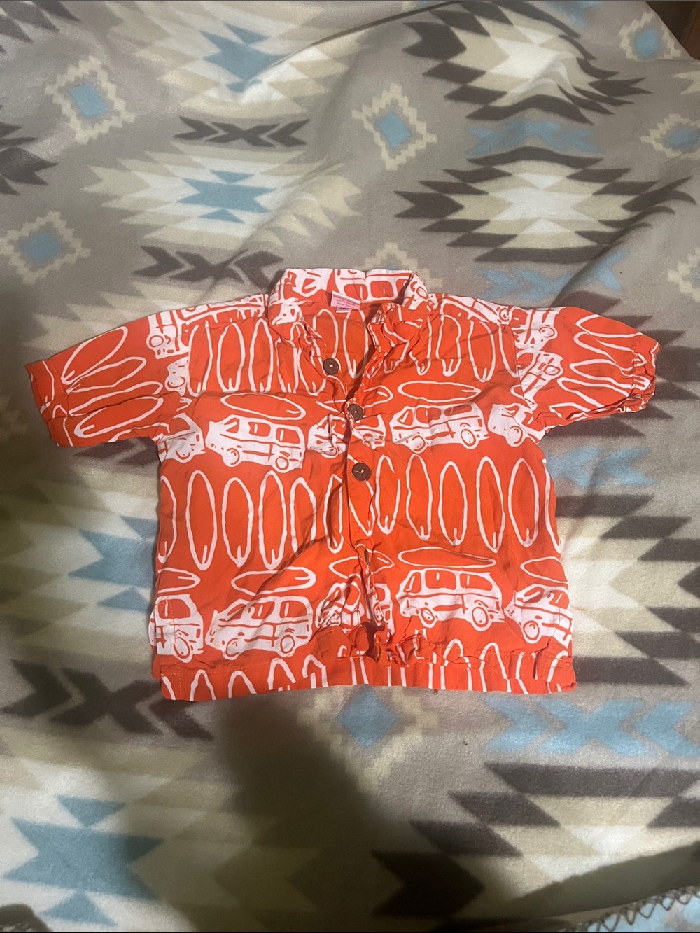 Toddler Orange Surf Van Print Button-Down Shirt